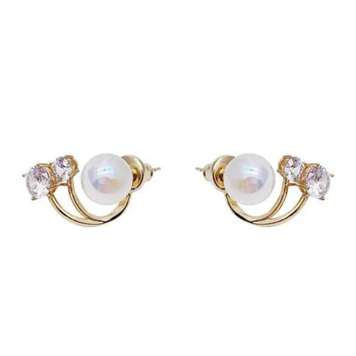 Aretes Bohemios Dorados con Perlas y Cristales Elegantes