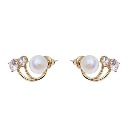 Aretes Bohemios Dorados con Perlas y Cristales Elegantes