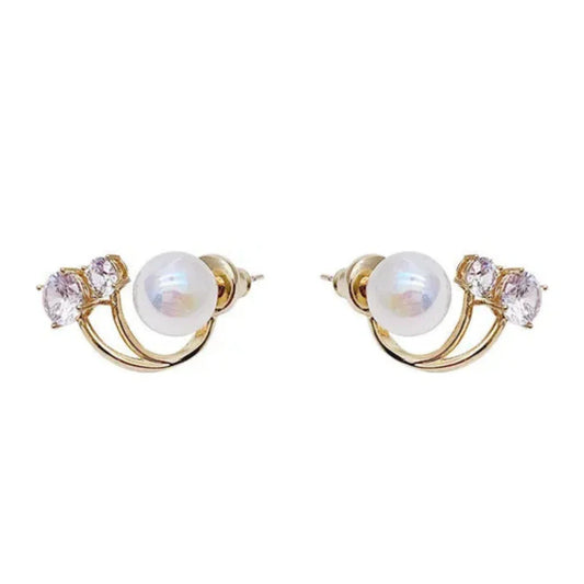 Aretes Bohemios Dorados con Perlas y Cristales Elegantes
