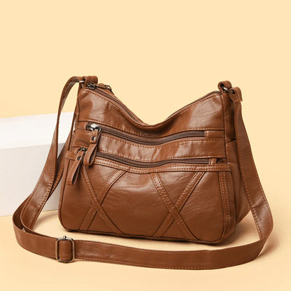 Bolso Bandolera Marrón Café de Cuero Sintético con Correa Ajustable