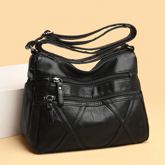 Bolso Bandolera Marrón Café de Cuero Sintético con Correa Ajustable