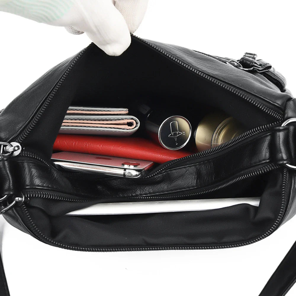 Bolso Bandolera Marrón Café de Cuero Sintético con Correa Ajustable